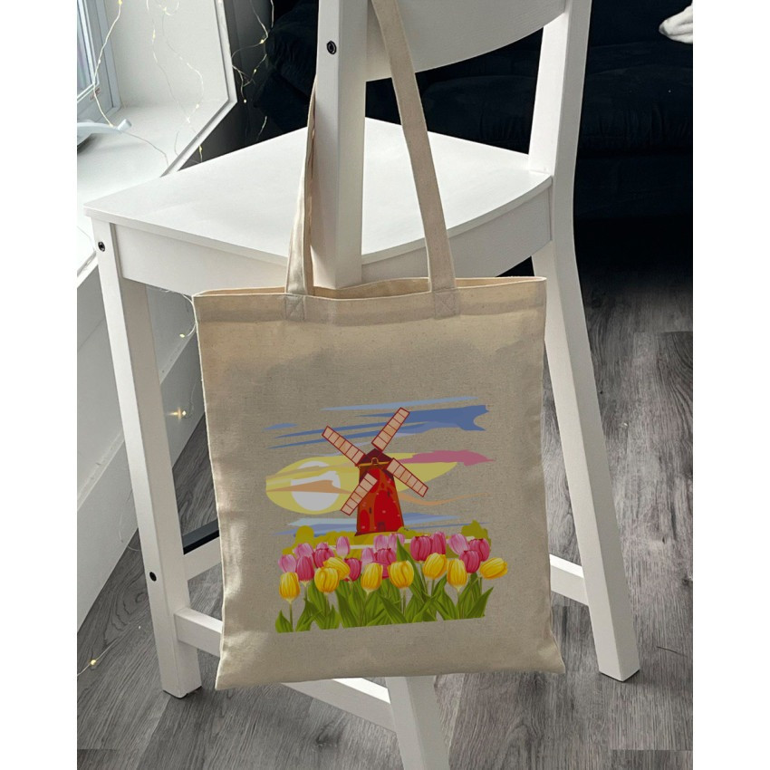 Екошопер BookOpt BK4071 "Подорож Нідерландами". Країна вітряків і тюльпанів" бежевий