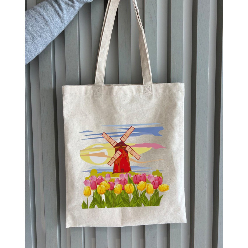 Екошопер BookOpt BK4071 "Подорож Нідерландами". Країна вітряків і тюльпанів" бежевий