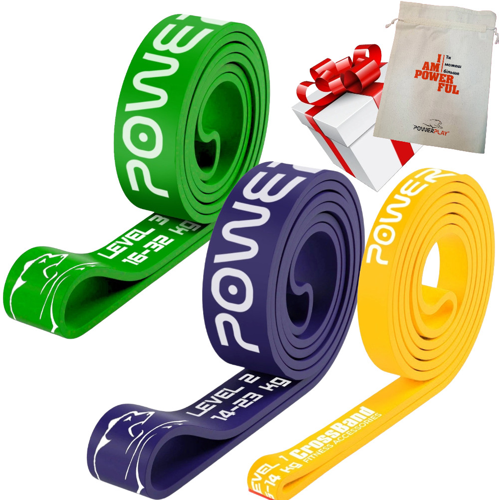 Еспандер-петля (гумка для фітнесу і кроссфіту) PowerPlay PP_0011 набір 3шт. опір 5-32кг. (сумарно 69кг.)