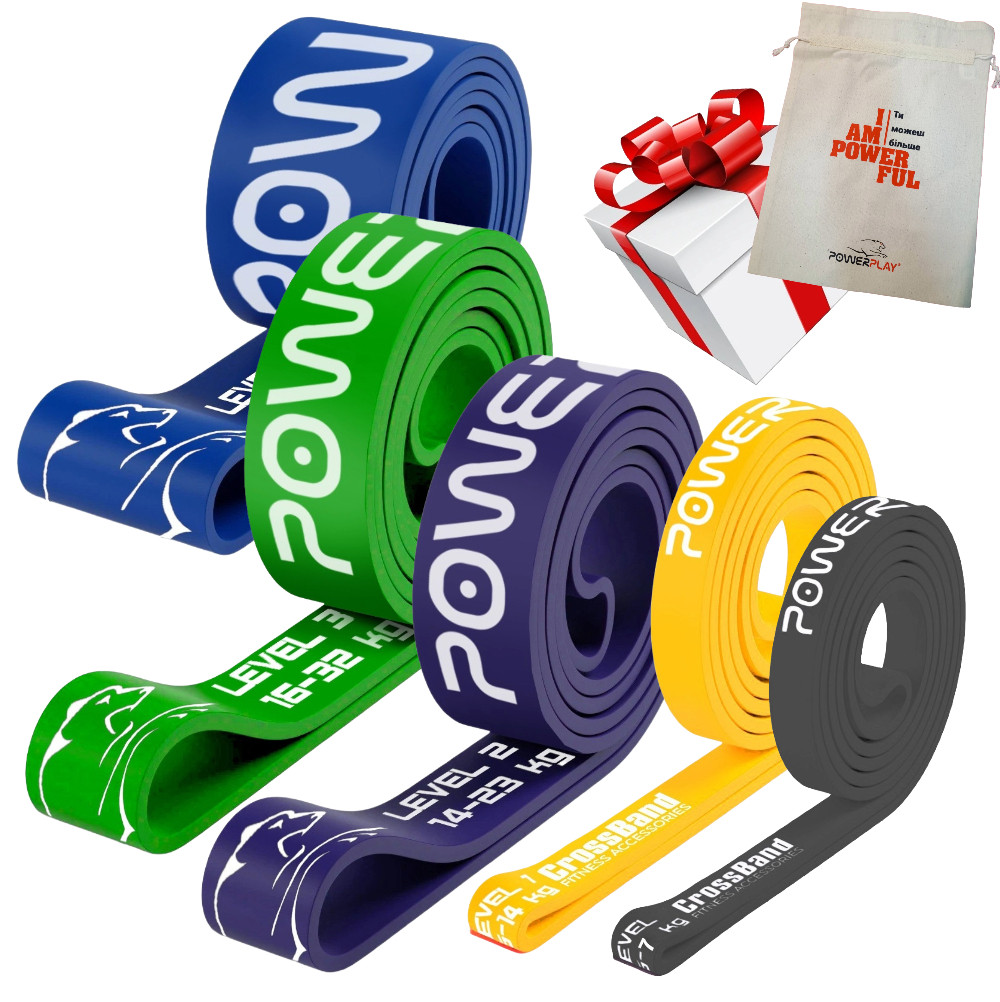 Еспандер-петля (гумка для фітнесу і кроссфіту) PowerPlay PP_0016 набір 5шт. опір 2-45кг. (сумарно 121кг.)