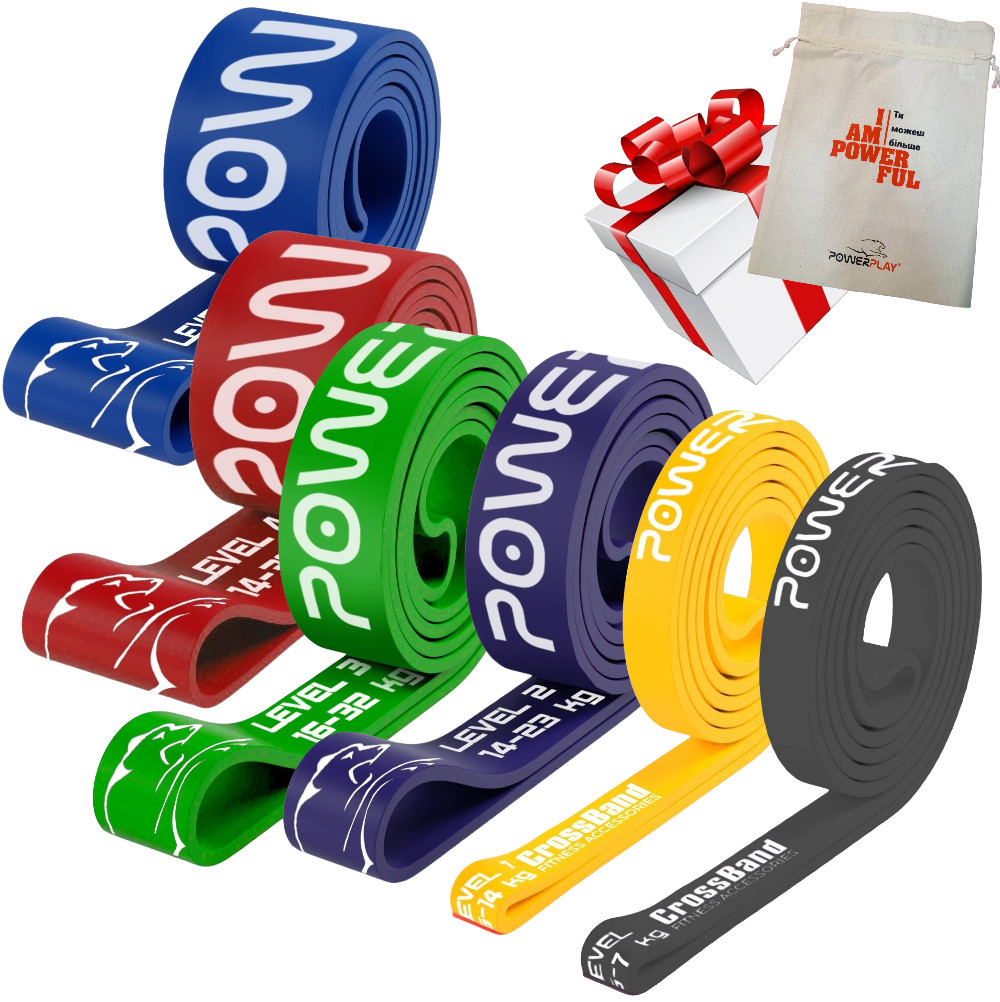 Еспандер-петля (гумка для фітнесу і кроссфіту) PowerPlay PP_0018 набір 6шт. опір 2-45кг. (сумарно 160кг.)