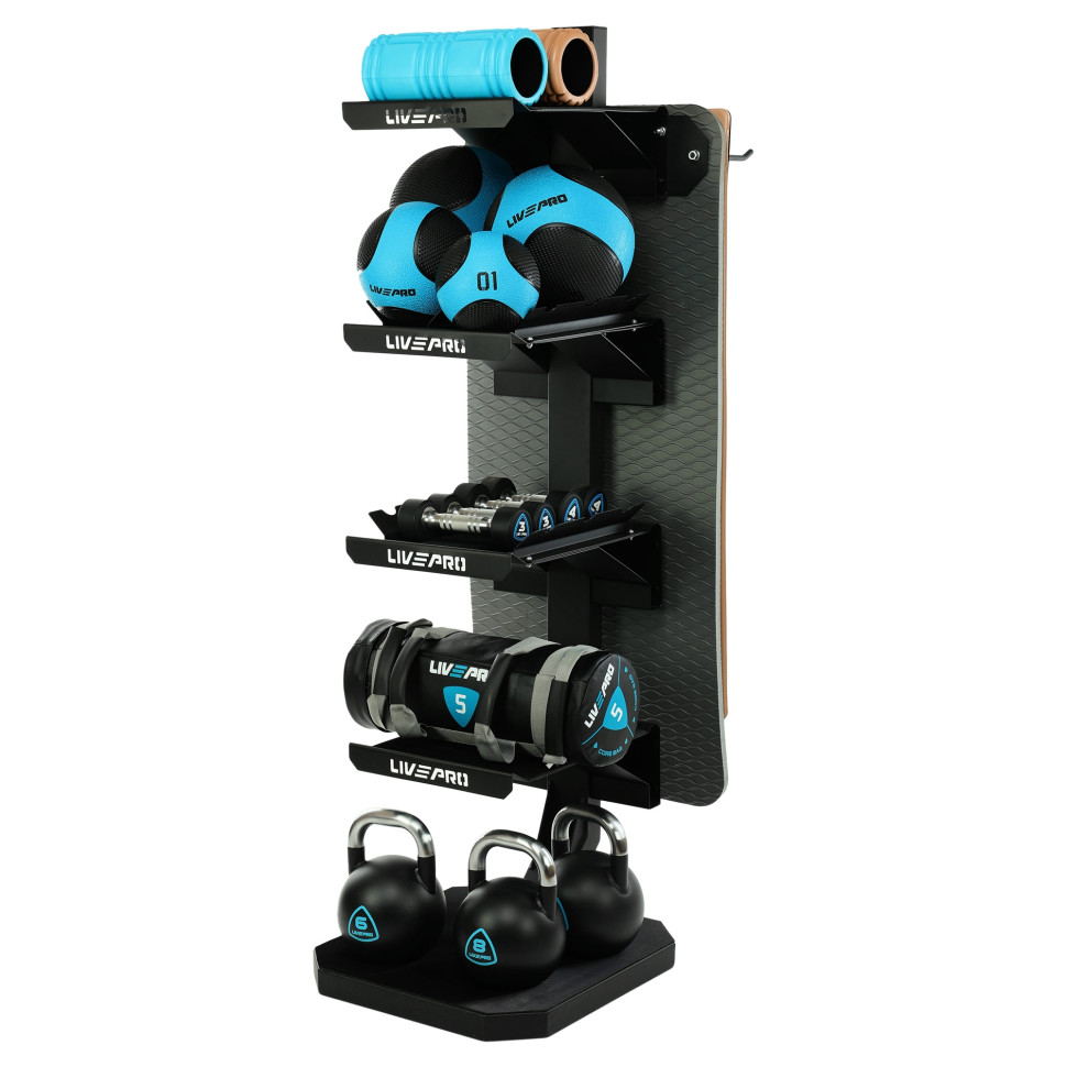 Стелаж модульний для інвентаря кросфіт STORAGE RACK LiveUp LP8875 розмір-55x60x180см чорний