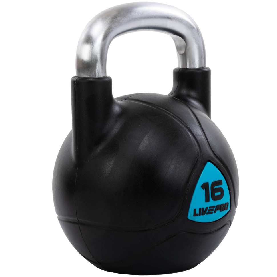 Гиря цельная с полиуретановым покрытием и хромированной ручкой LiveUp LP8040-16 вес 16кг черный