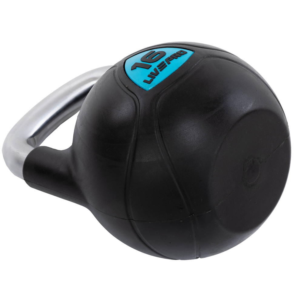 Гиря цельная с полиуретановым покрытием и хромированной ручкой LiveUp LP8040-16 вес 16кг черный