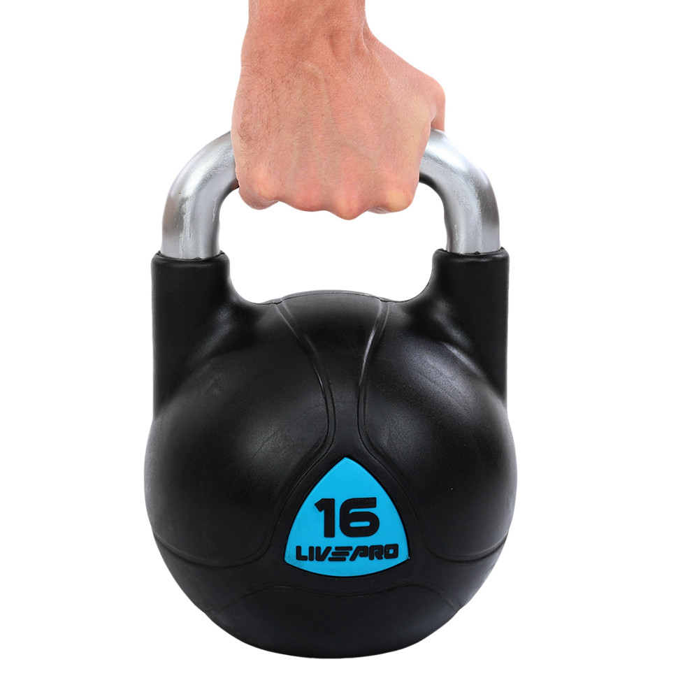 Гиря цельная с полиуретановым покрытием и хромированной ручкой LiveUp LP8040-16 вес 16кг черный