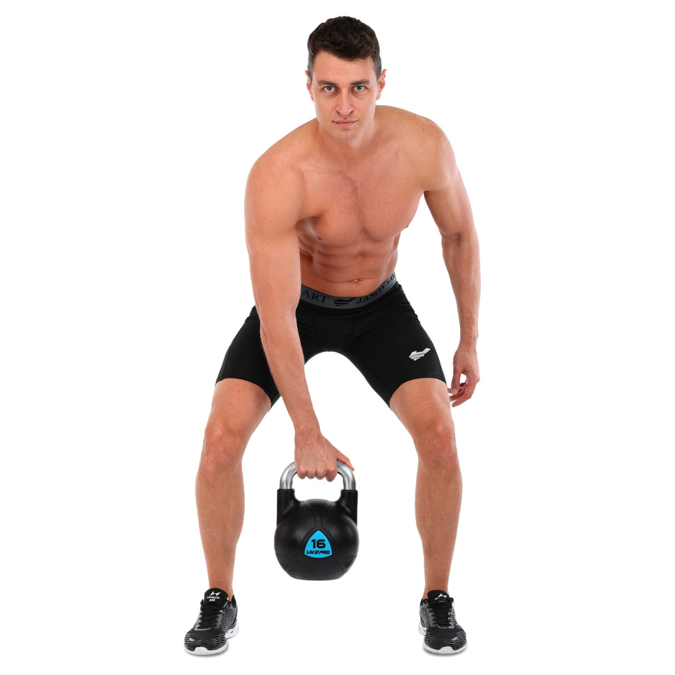 Гиря цельная с полиуретановым покрытием и хромированной ручкой LiveUp LP8040-16 вес 16кг черный