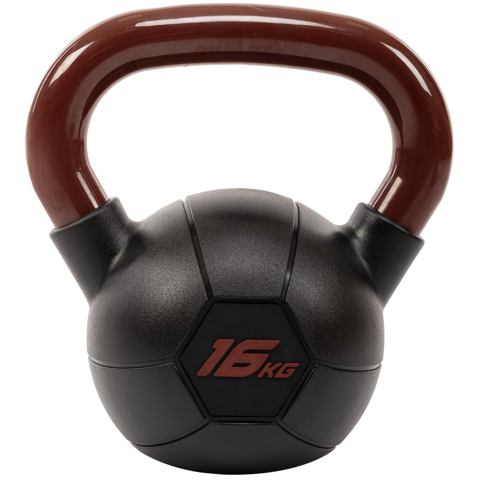 Гиря тренувальна цільна гумова із пофарбованою ручкою LiveUp Urethane LS2050-16 вага 16кг чорний-бордовий