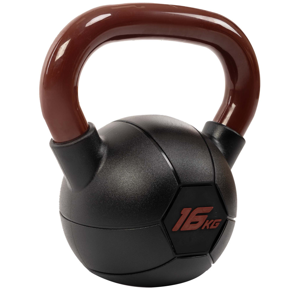 Гиря тренувальна цільна гумова із пофарбованою ручкою LiveUp Urethane LS2050-16 вага 16кг чорний-бордовий