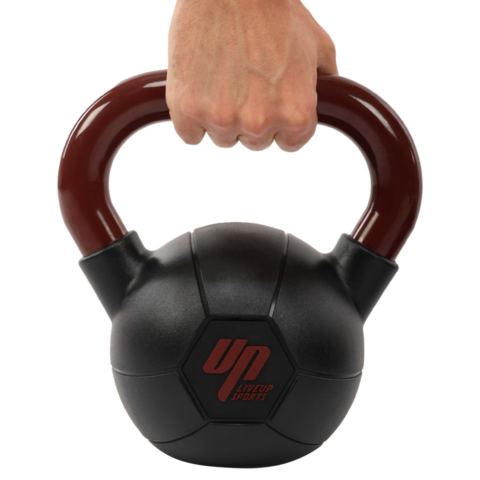Гиря тренувальна цільна гумова із пофарбованою ручкою LiveUp Urethane LS2050-16 вага 16кг чорний-бордовий