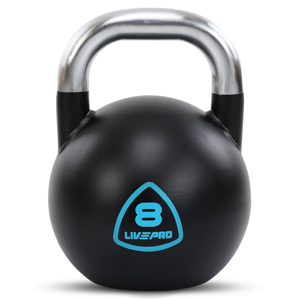 Гиря соревновательная цельная стальная окрашенная с хромированной ручкой LiveUp LP8042-8 8кг (черный)