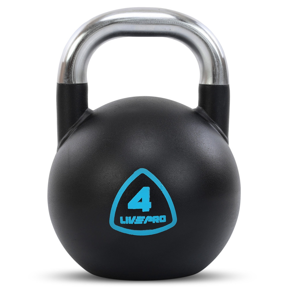 Гиря соревновательная цельная стальная окрашенная с хромированной ручкой LiveUp LP8042-4 4кг (черный)