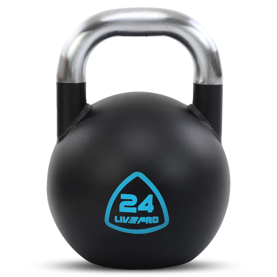Гиря соревновательная цельная стальная окрашенная с хромированной ручкой LiveUp LP8042-24 24кг (черный)