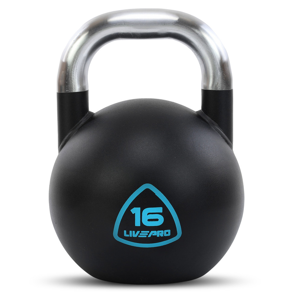 Гиря соревновательная цельная стальная окрашенная с хромированной ручкой LiveUp LP8042-16 16кг (черный)