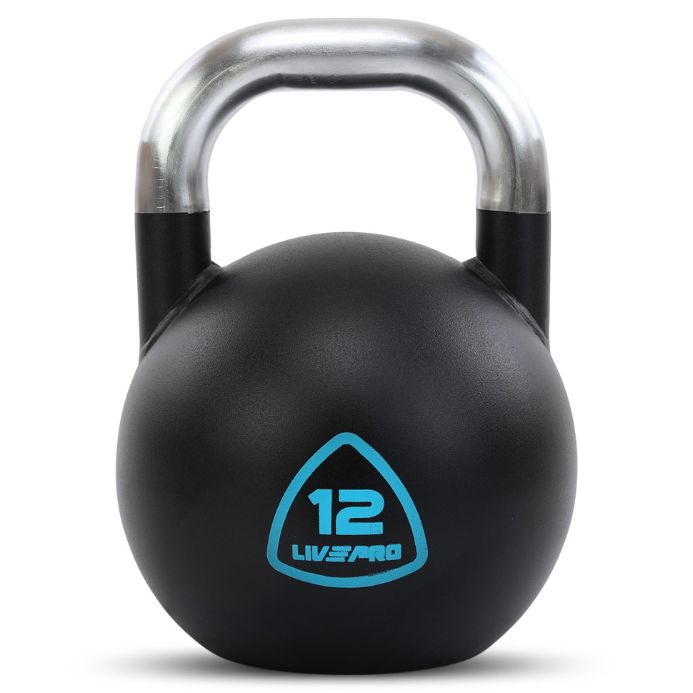 Гиря соревновательная цельная стальная окрашенная с хромированной ручкой LiveUp LP8042-12 12кг (черный)