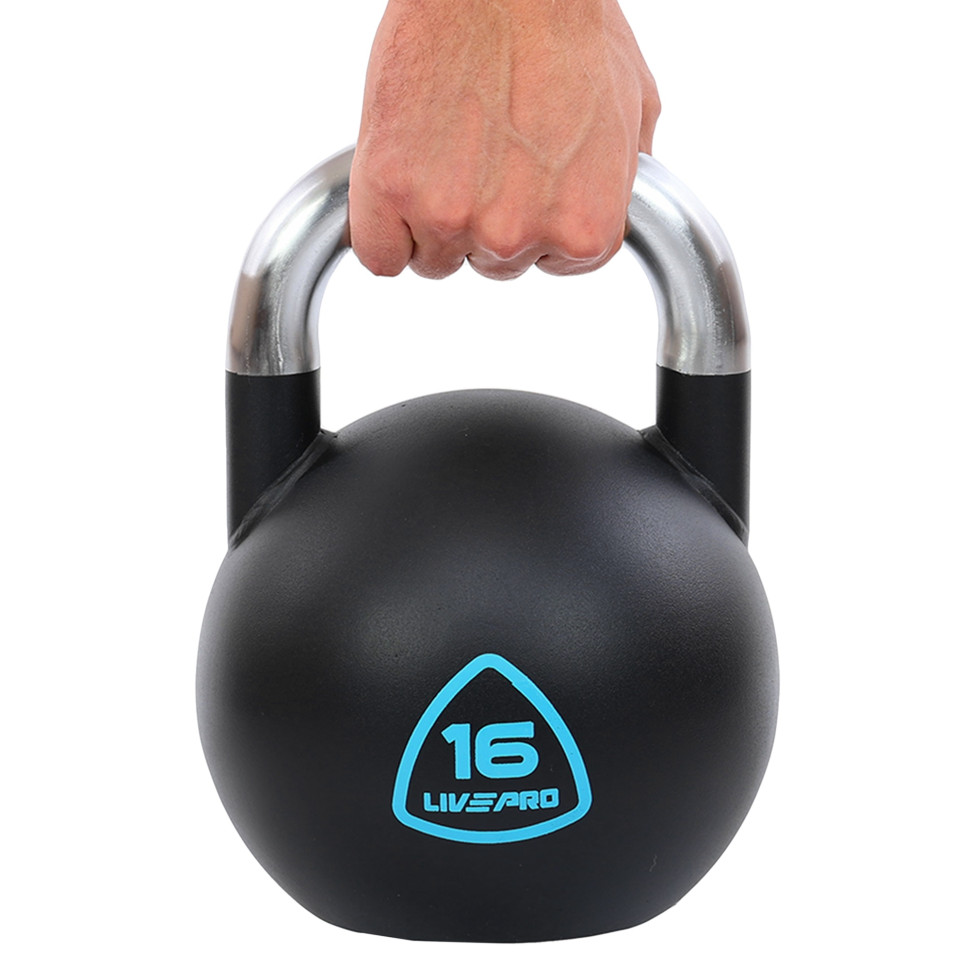 Гиря змагальна цільна сталева пофарбована з хромованою ручкою LiveUp LP8042-16 16кг чорний
