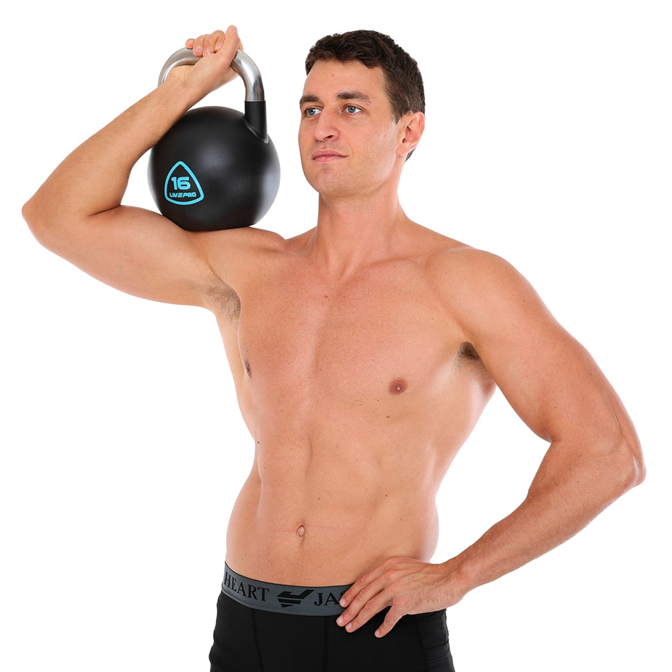 Гиря змагальна цільна сталева пофарбована з хромованою ручкою LiveUp LP8042-16 16кг чорний