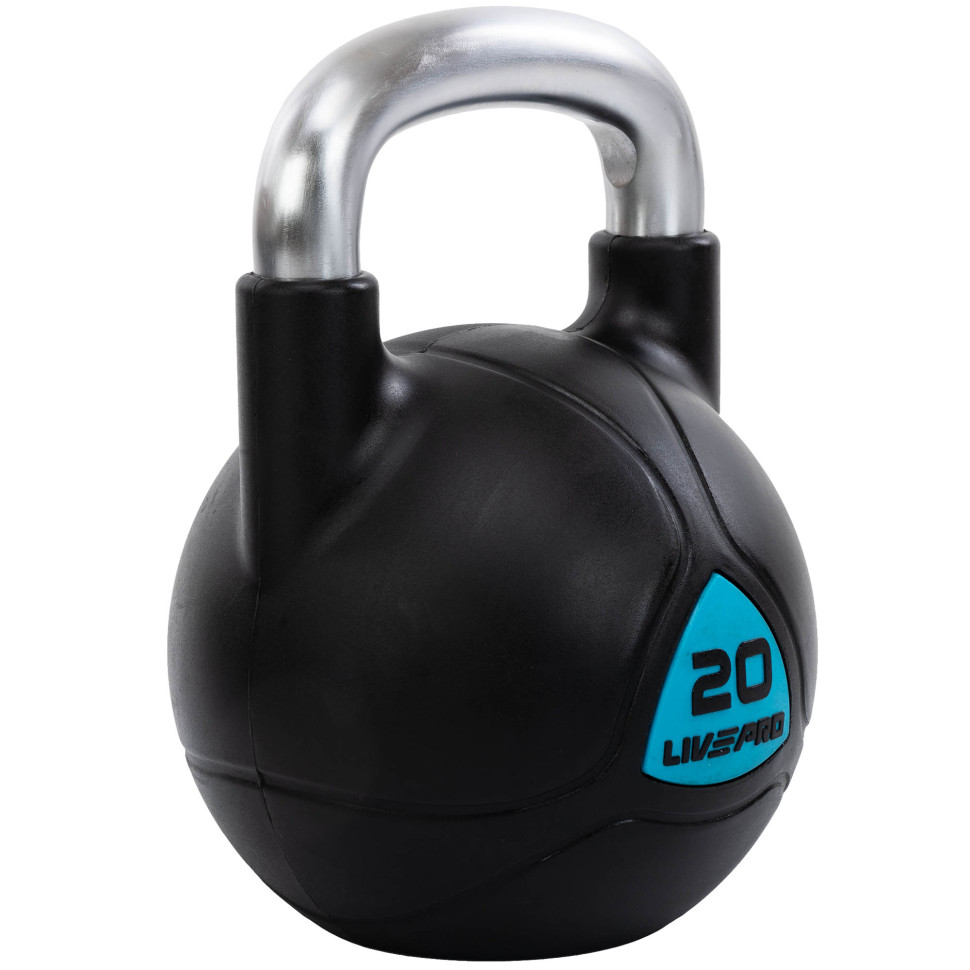 Гиря цільна з поліуретановим покриттям та хромованою ручкою LiveUp LP8040-20 вага 20кг чорний