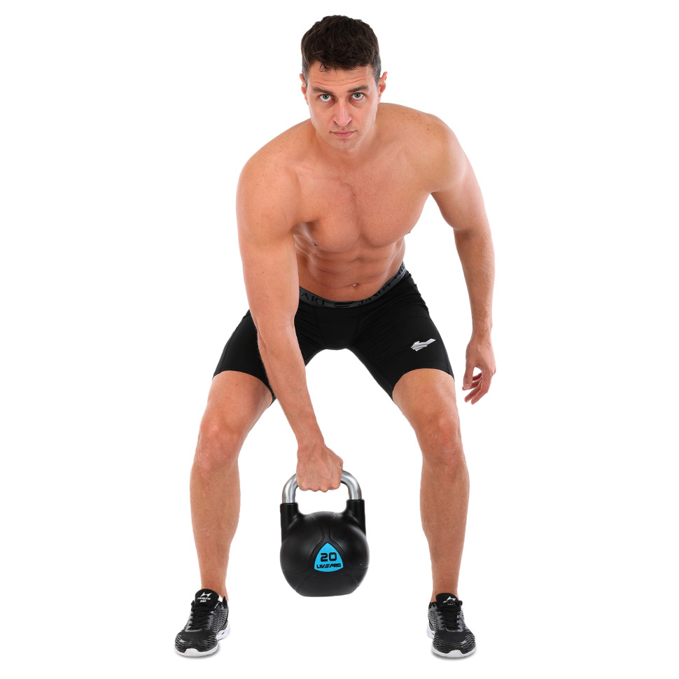 Гиря цільна з поліуретановим покриттям та хромованою ручкою LiveUp LP8040-20 вага 20кг чорний