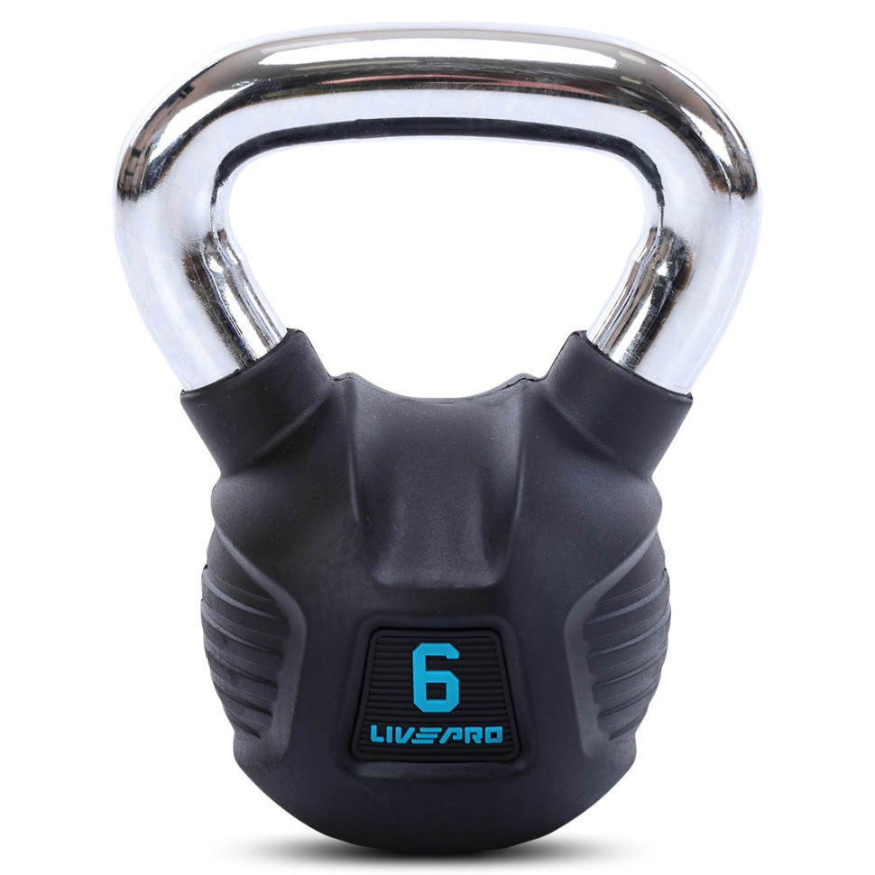 Гирі тренувальні цільні гумові з хром.ручкою LiveUp LP8043 4-6-8-10-12-16-20-24 кг