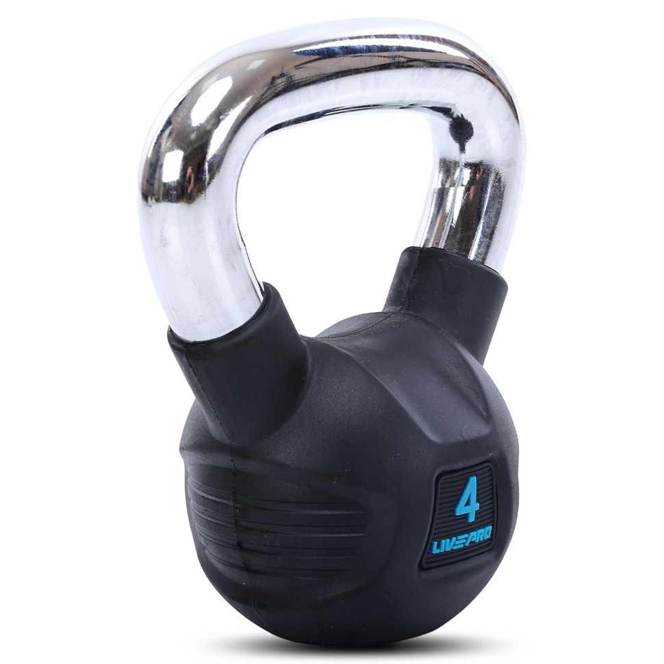 Гирі тренувальні цільні гумові з хром.ручкою LiveUp LP8043 4-6-8-10-12-16-20-24 кг