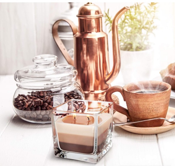 Ароматична свічка у стакані із триколірним наповненням Кава (SNK80-89)