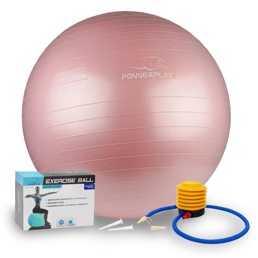 М'яч для фітнесу (фітбол) PowerPlay 4001 Ø65 cm Gymball  Рожевий + помпа