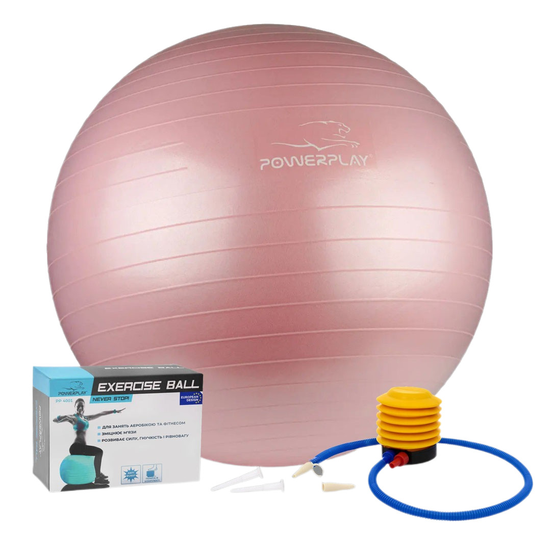 М'яч для фітнесу (фітбол) PowerPlay 4001 Ø65 cm Gymball  Рожевий + помпа