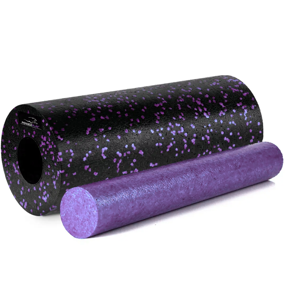 Масажний ролик (роллер) гладкий PowerPlay PP-4348 2 in 1 EPP Foam Roller Чорно/Фіолетовий (33x14см.)