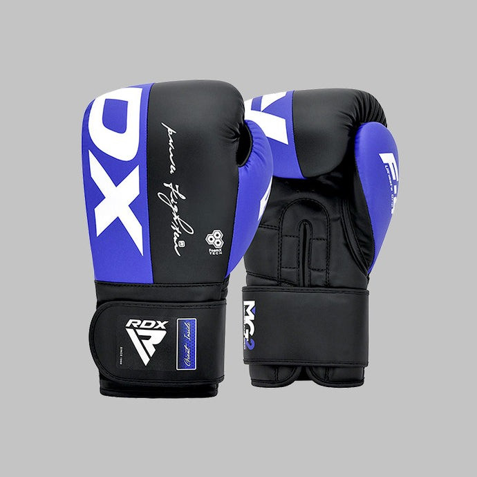 Боксерські рукавиці RDX F4 Boxing Sparring Gloves Hook & Loop BLUE/BLACK 14 унцій