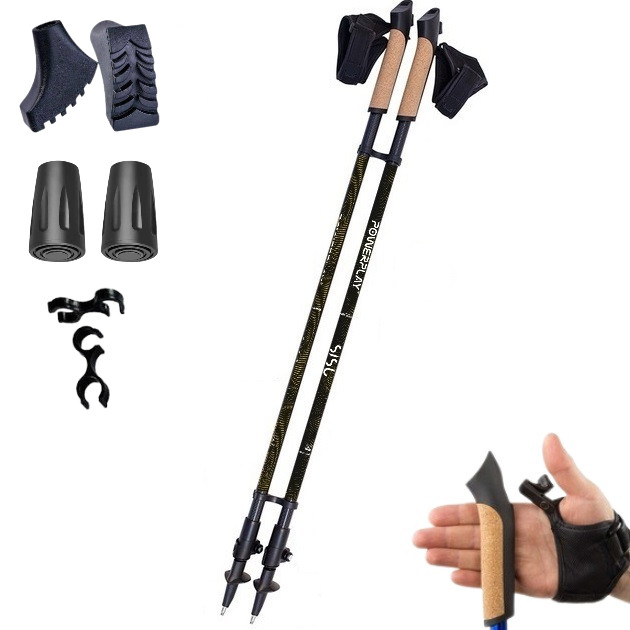 Палиці для скандинавської ходьби PowerPlay 9105 Sisu Black/Gold 80-135 см (пара)