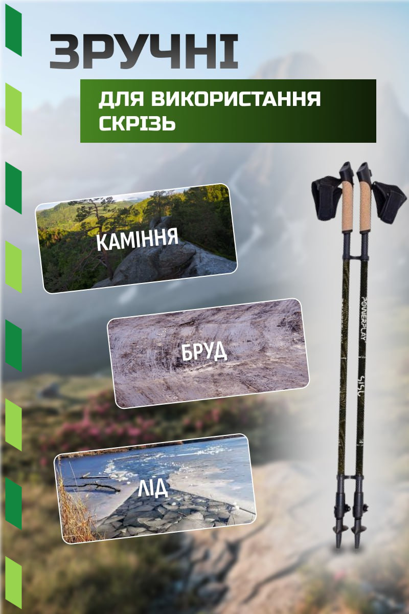 Палиці для скандинавської ходьби PowerPlay 9108 Sisu Black/Gold 80-135 см (пара) + 2-ві пари чобітків + чохол