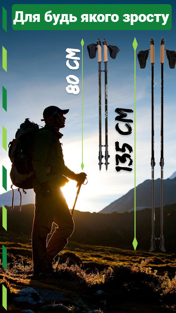 Палиці для скандинавської ходьби PowerPlay 9108 Sisu Black/Gold 80-135 см (пара) + 2-ві пари чобітків + чохол