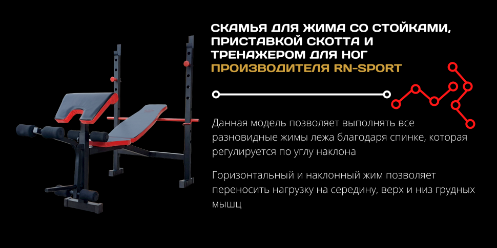 Лавка для жиму універсальна ReadMeBlack + штанга 103 кг. RN-Sport