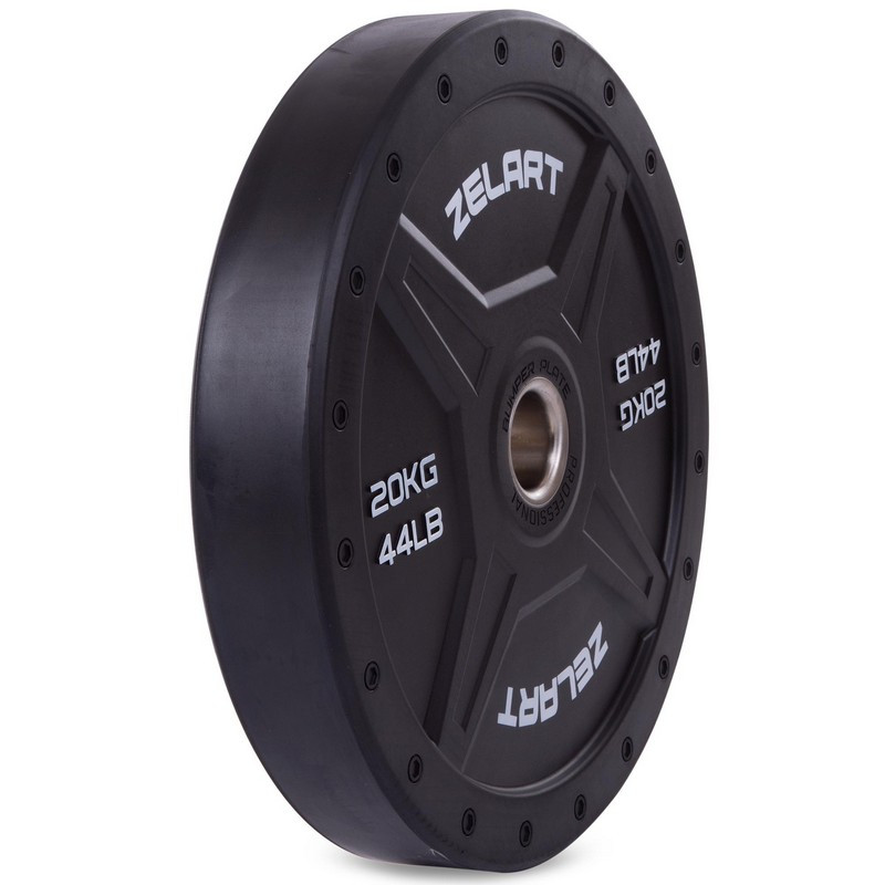 Бамперний диск для кросфіту Bumper Plates гумові d-51мм 20кг (d-45см, чорний)