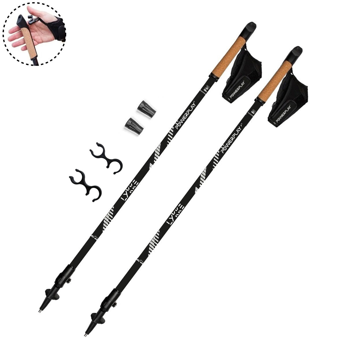 Палиці для скандинавської ходьби PowerPlay 9104 Lykke Black/White 80-135 см (пара)