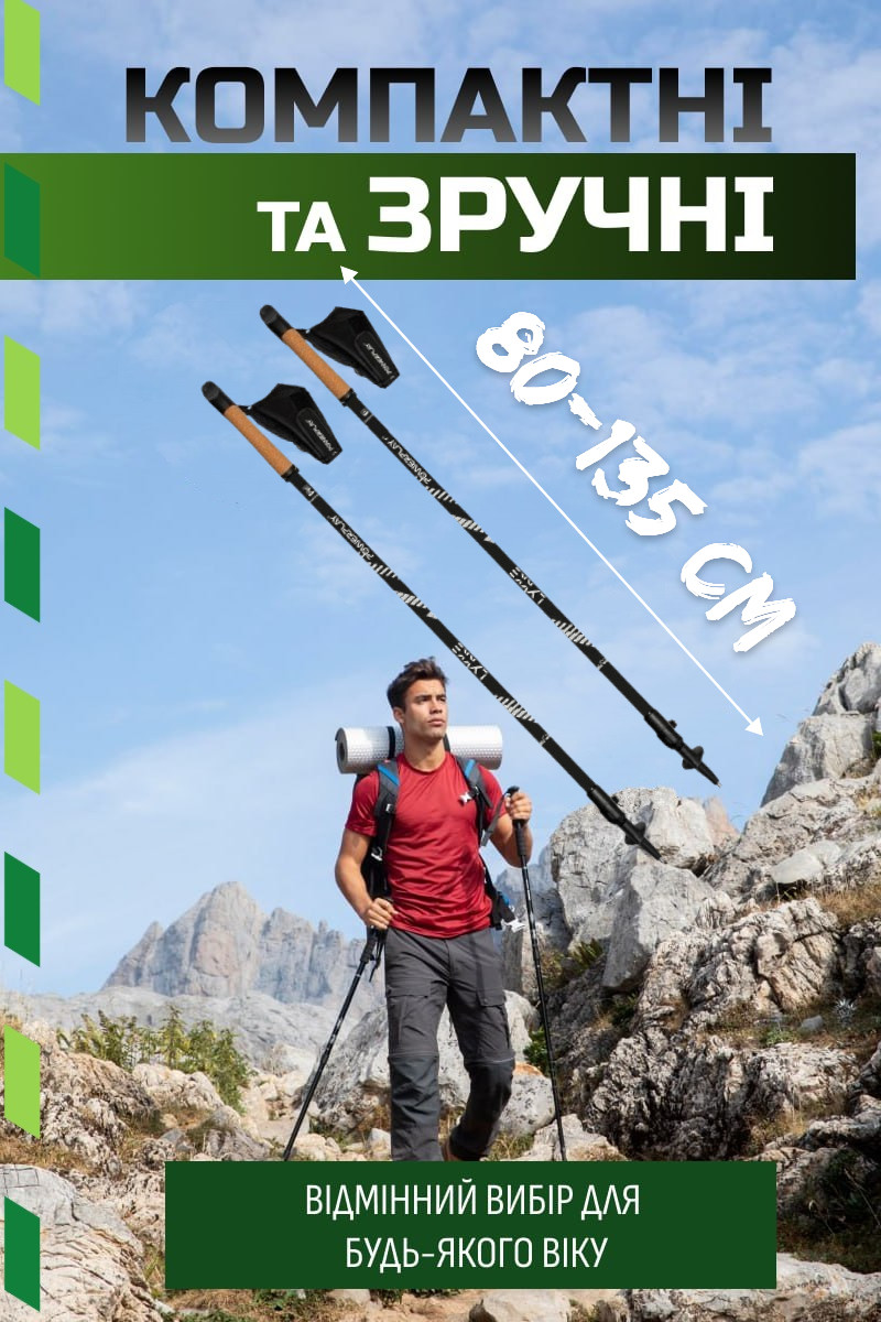 Палиці для скандинавської ходьби PowerPlay 9104 Lykke Black/White 80-135 см (пара)