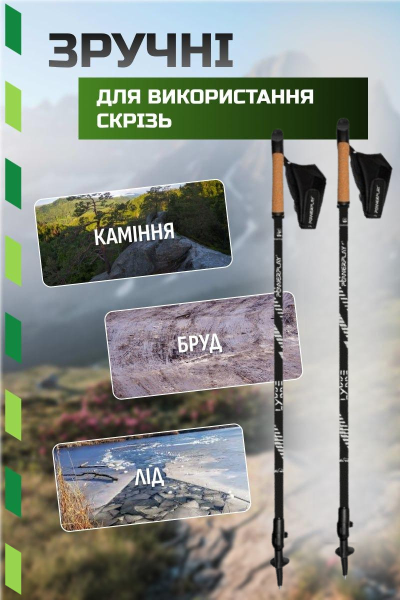 Палиці для скандинавської ходьби PowerPlay 9104 Lykke Black/White 80-135 см (пара)