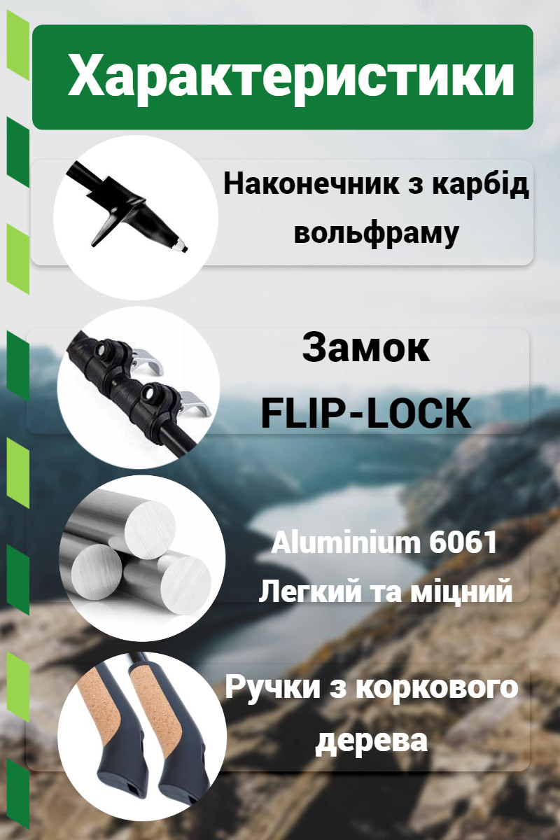 Палиці для скандинавської ходьби PowerPlay 9104 Lykke Black/White 80-135 см (пара)