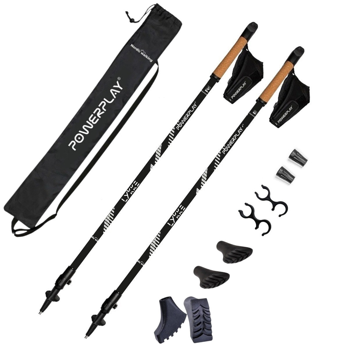 Палиці для скандинавської ходьби PowerPlay 9111 Lykke Black/Green 80-135 см (пара)  + 2-ві пари чобітків +