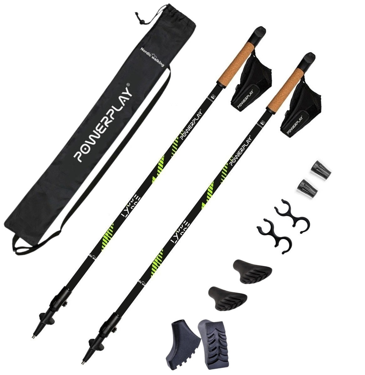 Палиці для скандинавської ходьби PowerPlay 9111 Lykke Black/White 80-135 см (пара)  + 2-ві пари чобітків +