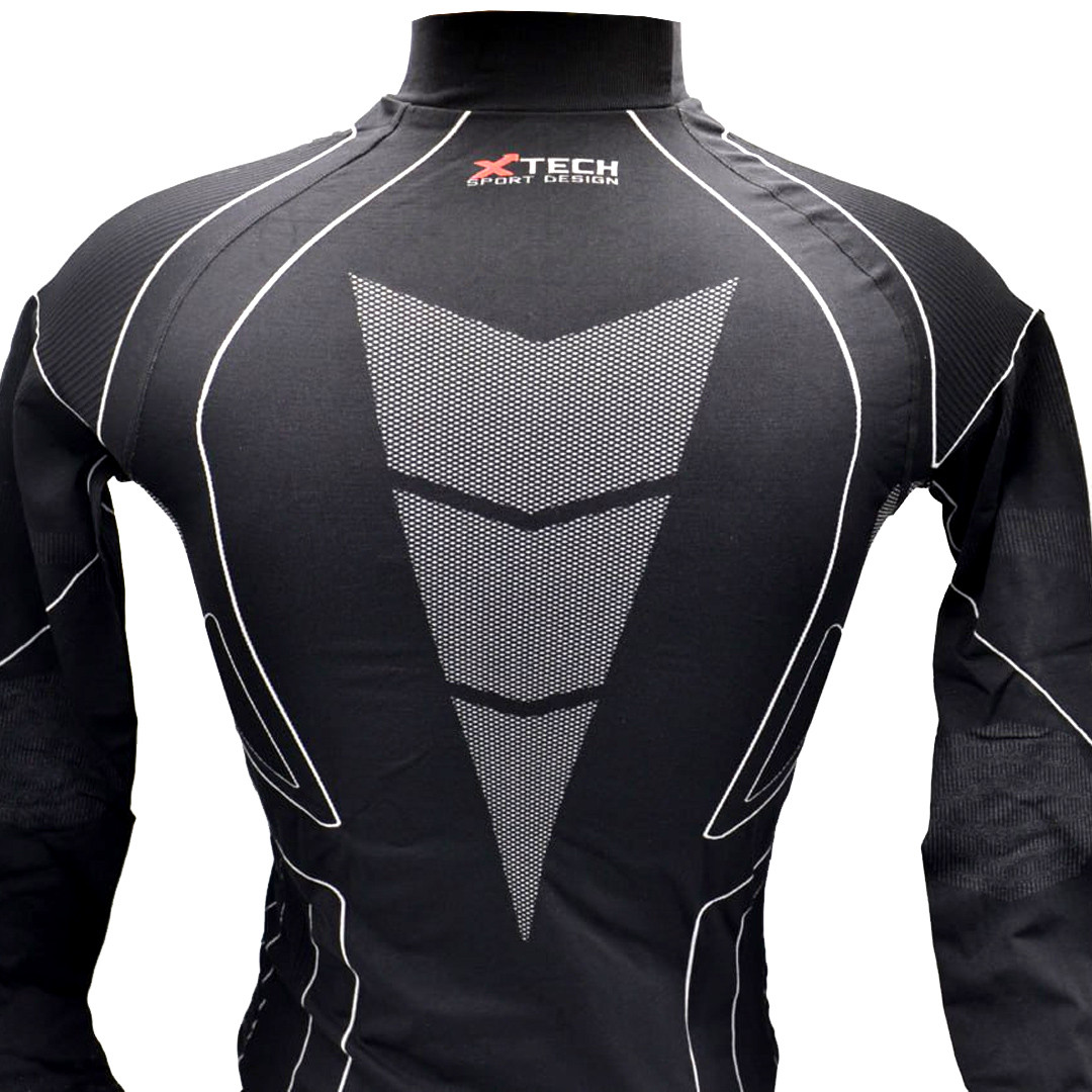 Термокофта з комірцем (лонгслів) X TECH Maglia Race 3 Munica Lunga  lupetto Nero L/XL Чорна