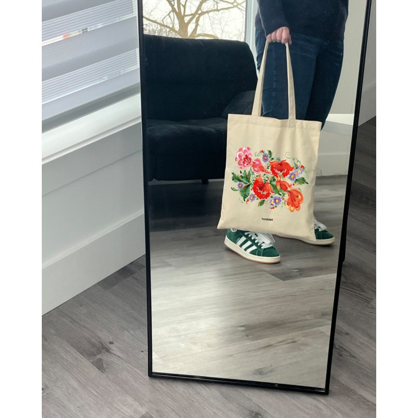 Екошопер BookOpt BK4002 Петриківський розпис Червоні квіти бежевий