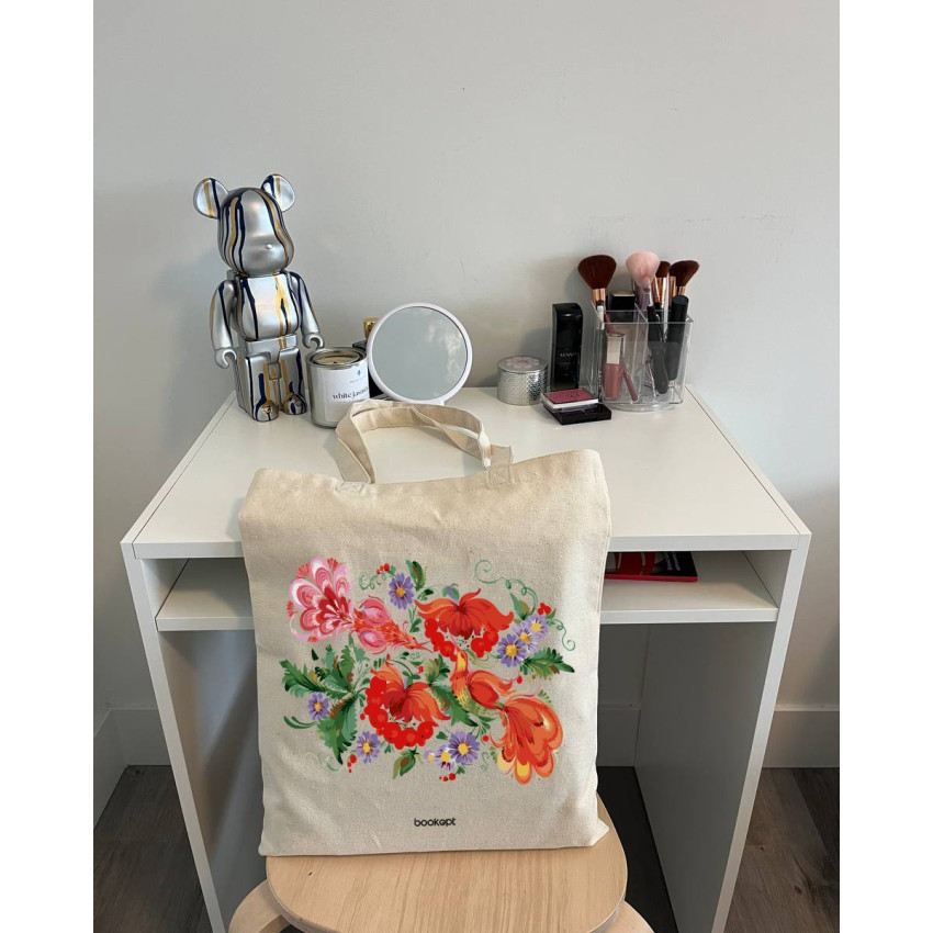 Екошопер BookOpt BK4002 Петриківський розпис Червоні квіти бежевий