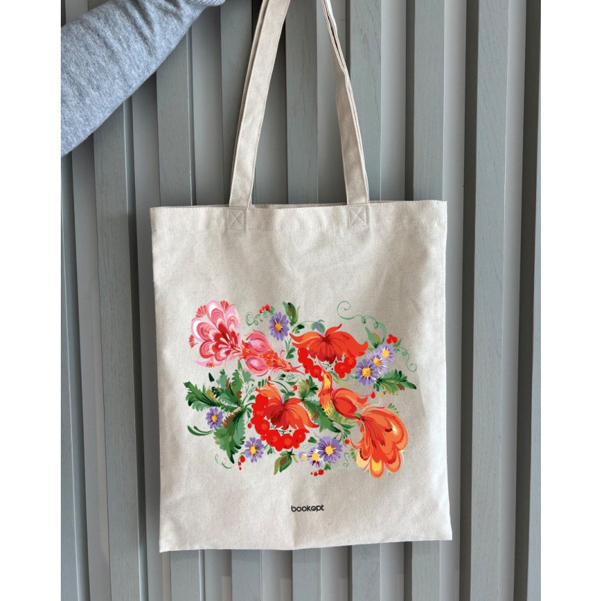 Екошопер BookOpt BK4002 Петриківський розпис Червоні квіти бежевий