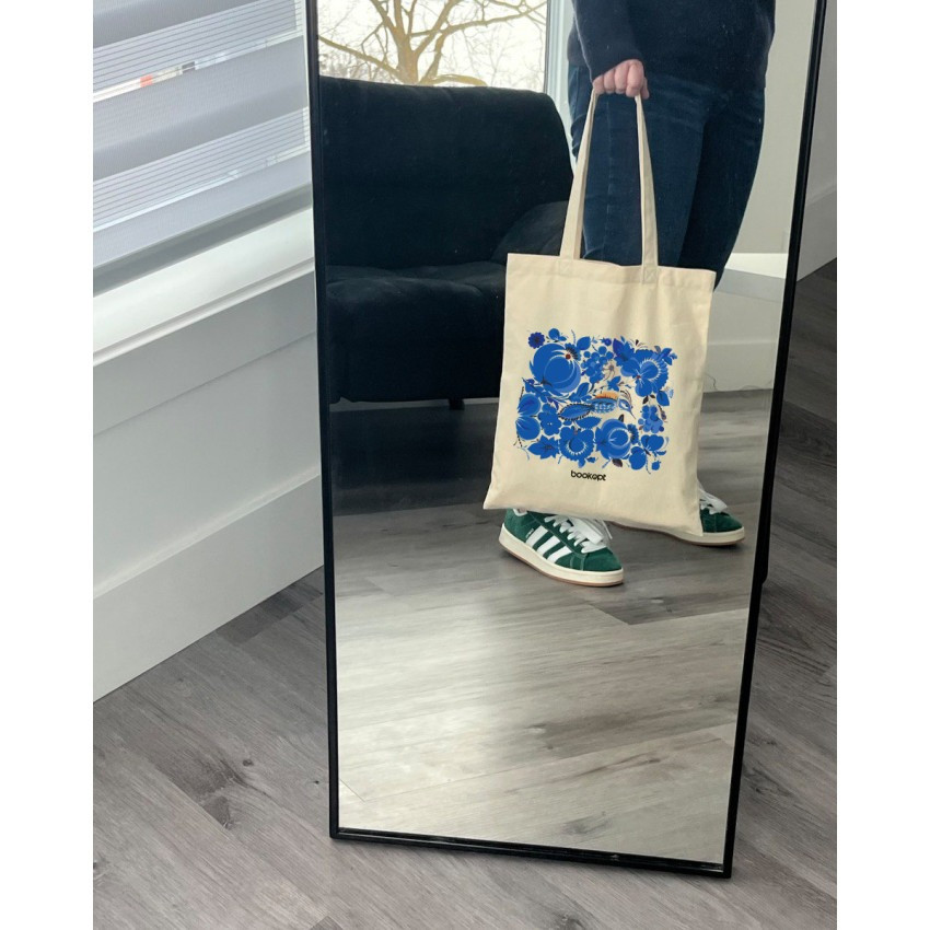Екошопер BookOpt BK4001 Петриківський розпис Сині квіти бежевий