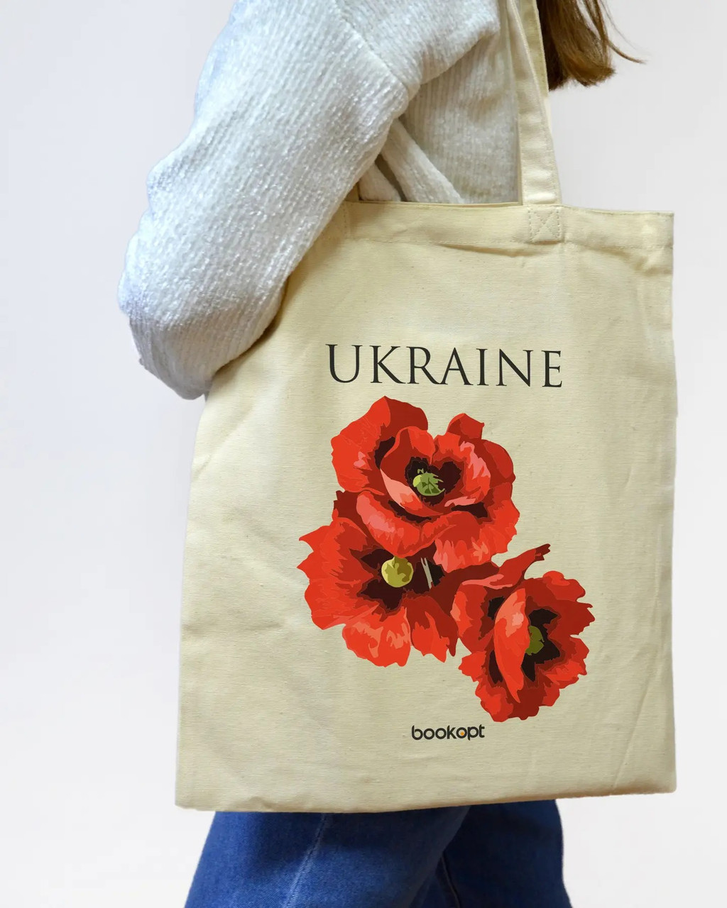Екошопер на замку BookOpt BK4053 Ukraine (Червоні маки) бежевий