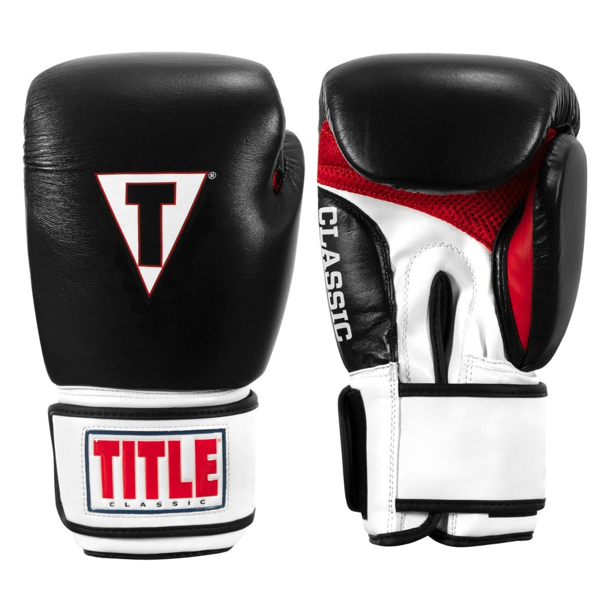 Боксерські рукавиці TITLE Classic Leather 2.0 Black/White/Red S 10 oz