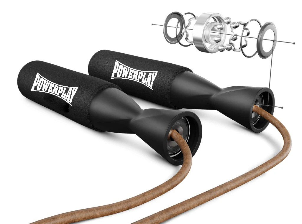 Скакалка шкіряна PowerPlay 4214 Leather Jump Rope Чорна 2.75 см.