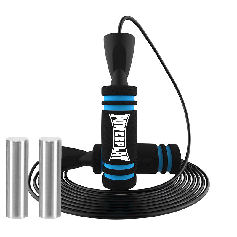 Скакалка швидкісна PowerPlay 4212 X ROPE з обтяжувачами Чорно/Синя (120г*2) 3м.
