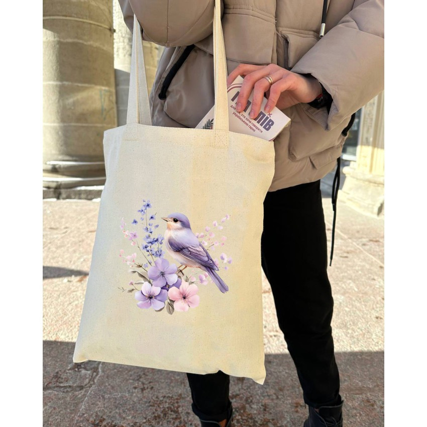 Екошопер BookOpt BK 4106 Пташка на квітах бежевий